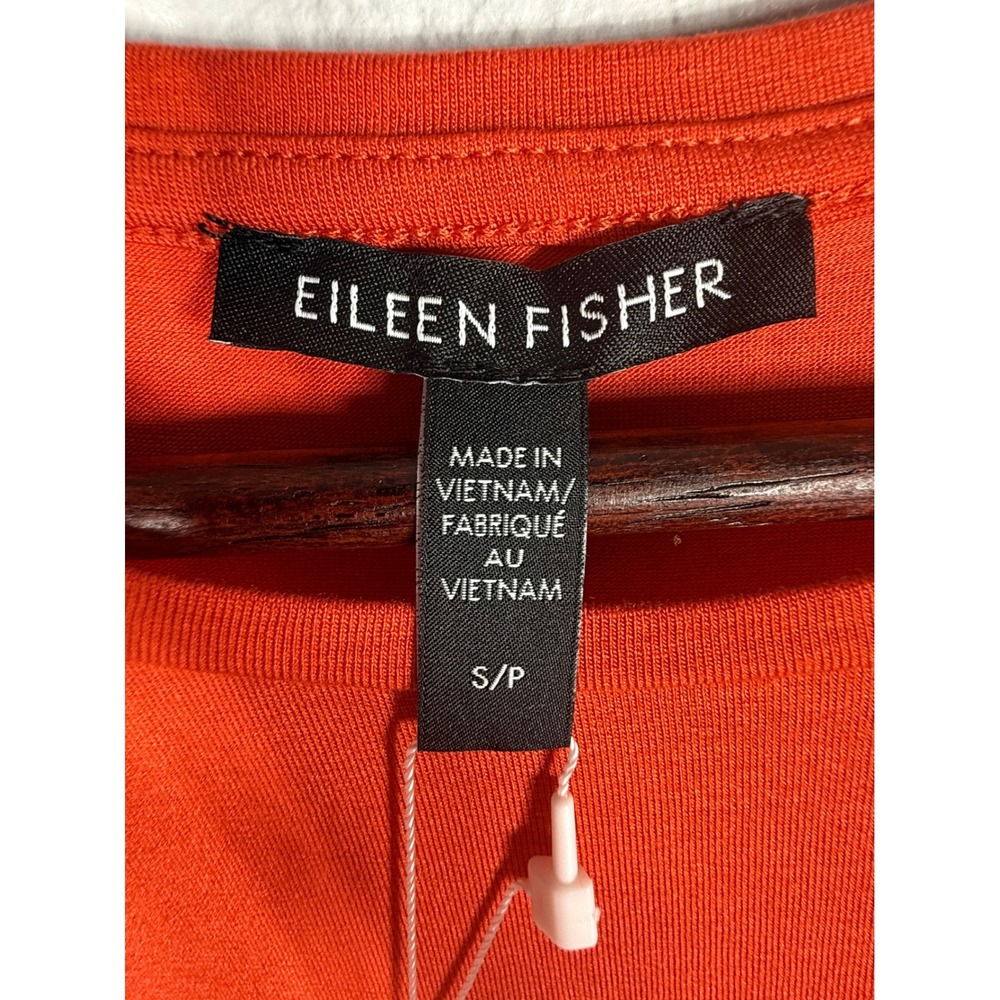 Eileen Fisher Flame Orange Tencel Fine Jersey Crew Neck Long Shell NEW